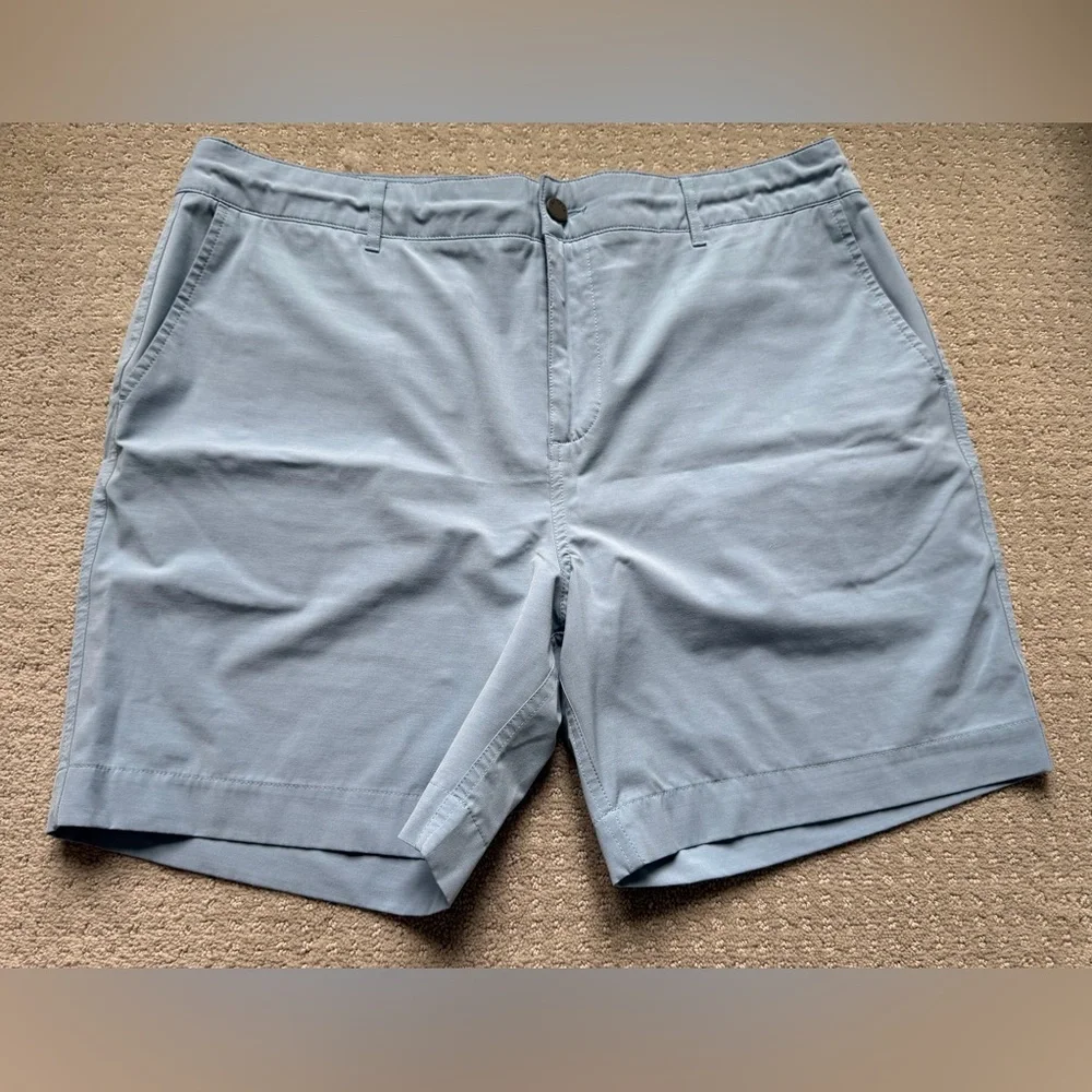 Faherty Pale Blue Flat-Front Cotton Shorts